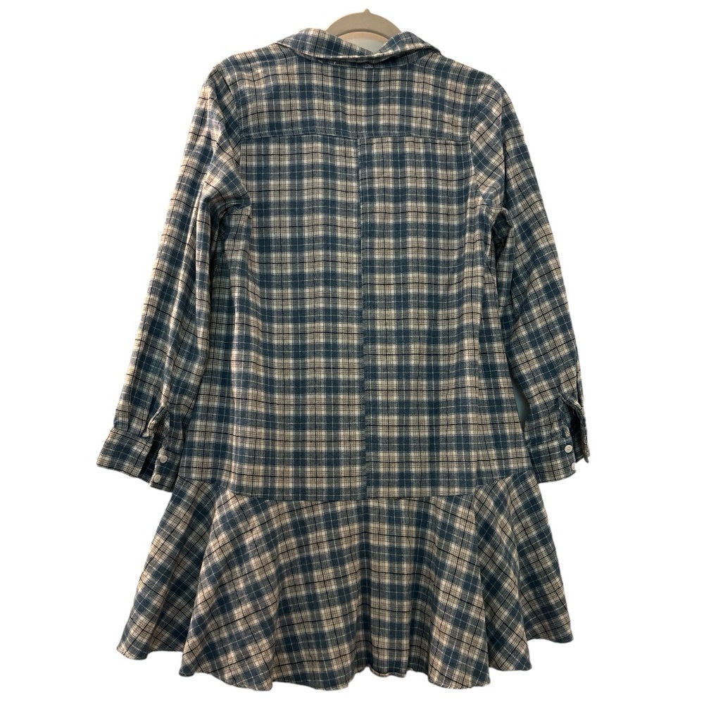 CALISTA buttondown light flannel dress, oversized, medium blue and gray plaid - Picture 4 of 11